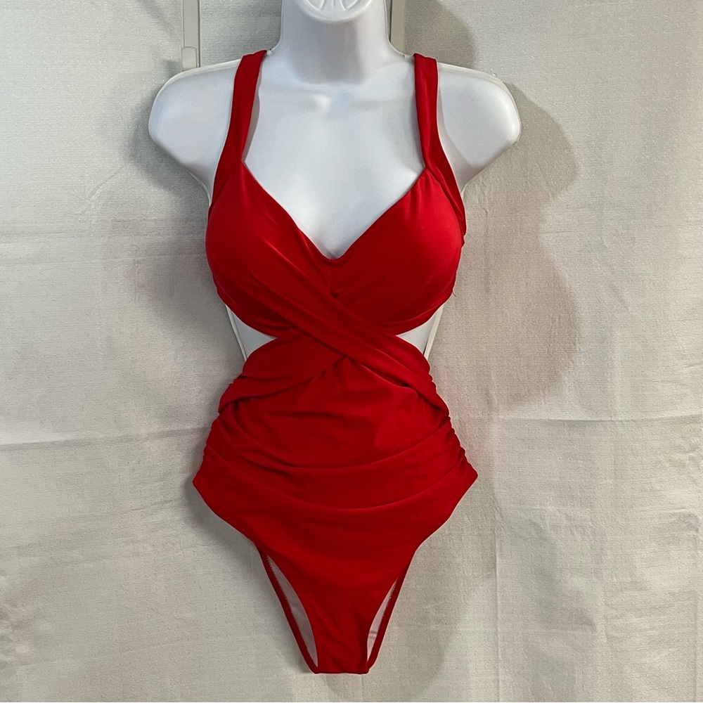 Women's Red One-Piece Cutout Swimsuit